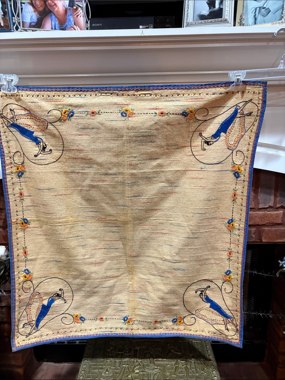 Embroidered Beige Decorative circa 1950 with 4 flamenco dancers & flower motifs